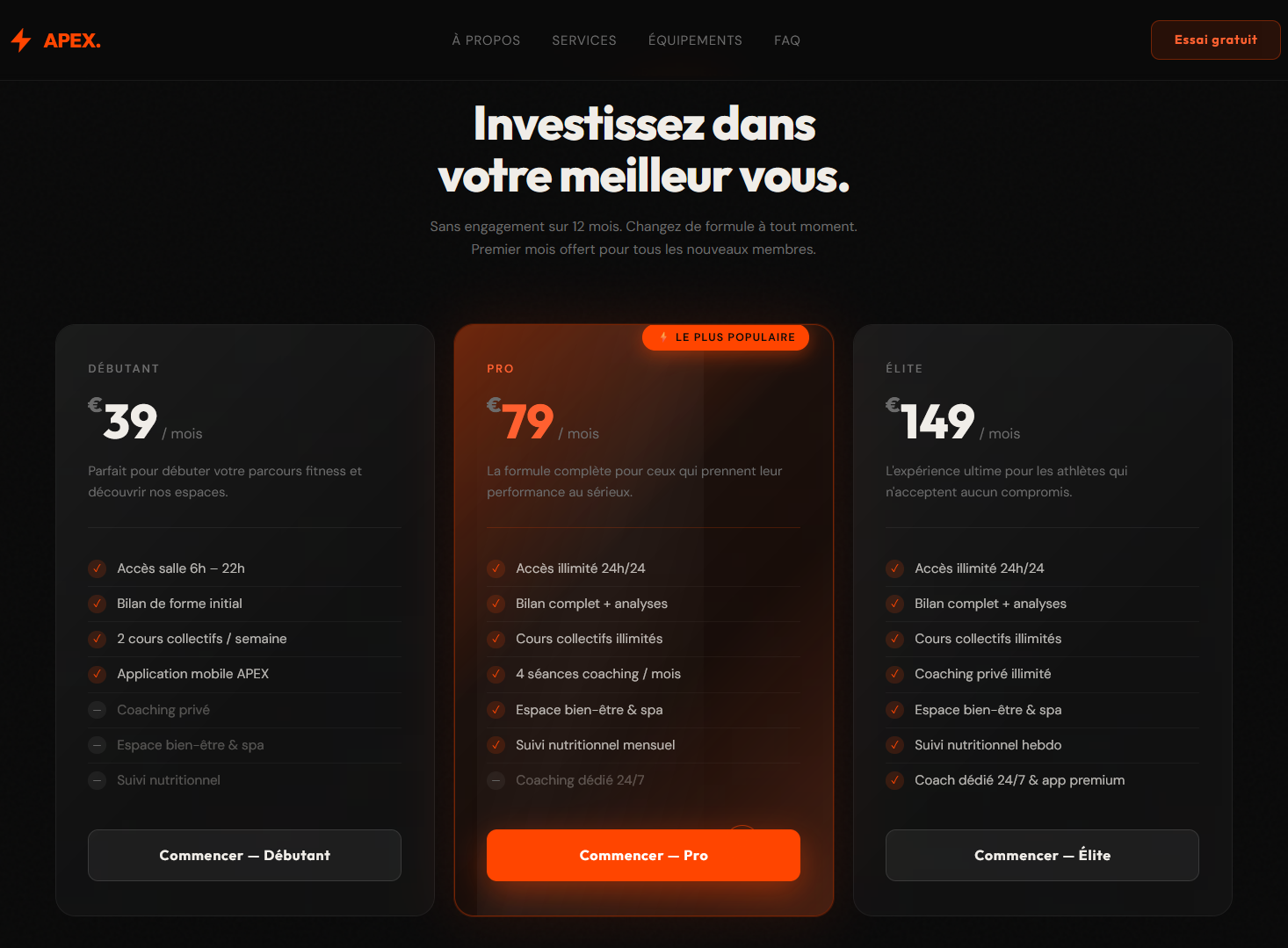 APEX Performance — Abonnements